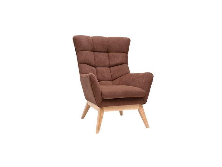 Fauteuil scandinave en tissu chenille terre brûlée et bois clair BRODY