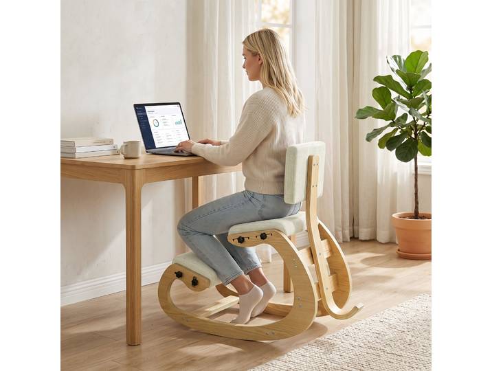 HOMCOM Chaise à Genoux Ergonomique Tissu Lin Bouleau Crème