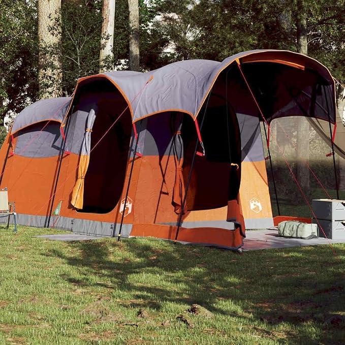 Tunnel-Familienzelt Personen Grün wasserdicht mit Vorraum und E-Anschluss, Polyester Polyurethanbeschichtet, 610x244x, Winddicht, leicht, ideal für Camping, Trekking, Outdoor und Festival