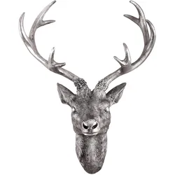 Mojawo, Wanddeko, XXL Hirschgeweih Hirschkopf Geweih 10-Ender Silber Optik 48x32x61cm