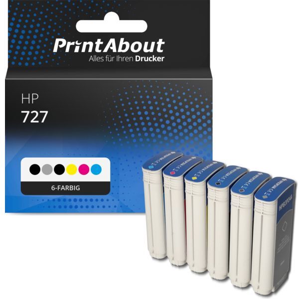 PrintAbout Druckerpatrone kompatibel mit HP 727 (B3P19/20/21/22/23/24A) - 6-farbig - Multipack