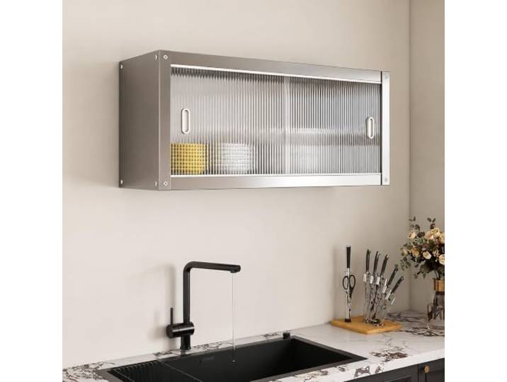 FQMYLTYN Wandhängender Küchenschrank, Edelstahl Schrank mit Schiebetüren Gewürzregale mit großem Fassungsvermögen, für Küche, Wohnzimmer, Badezimmer und Balkon(70x35x40cm/28x14x16in)