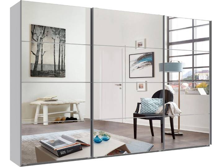 Schwebetürenschrank WIMEX England , weiss (weiß, spiegel), B:360cm H:236cm T:65cm, Holzwerkstoff, Schränke, Schwebetürenschrank, 3-türig, mit vollverspiegelter Schrankfront, in diversen Breiten