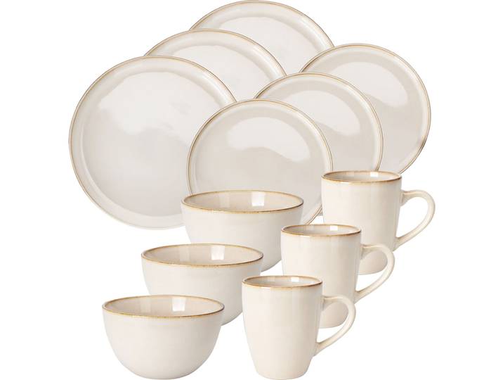 Edles Geschirr-Set aus Steingut, 16-teilig, creme-beige