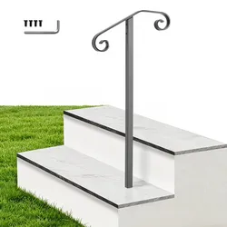 VEVOR Handläufe für Außentreppen Einzelpfostenhandlauf für 1-2 Stufen Grau, Dekoratives Treppengeländer für Betonstufen Veranda & Terrasse, Kohlenstoffstahl, Quadratrohr, Lockiges Design, Bodenmontage