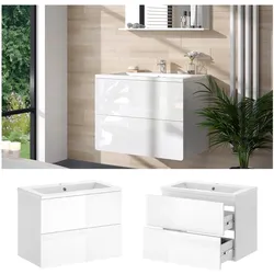 Vicco Badmöbel-Set Izan Weiß Hochglanz modern Waschtischunterschrank Waschbecken
