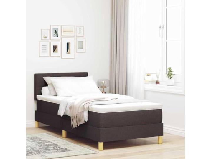 LED Beleuchtung Polsterstoff Kiefernholzrahmen 90 x 200 cm Braun LED Boxspringbett mit Matratze Dunkelbraun 90x200 cm Stoff Bett mit RGB LED Beleuchtung Lattenrost Kopfteil