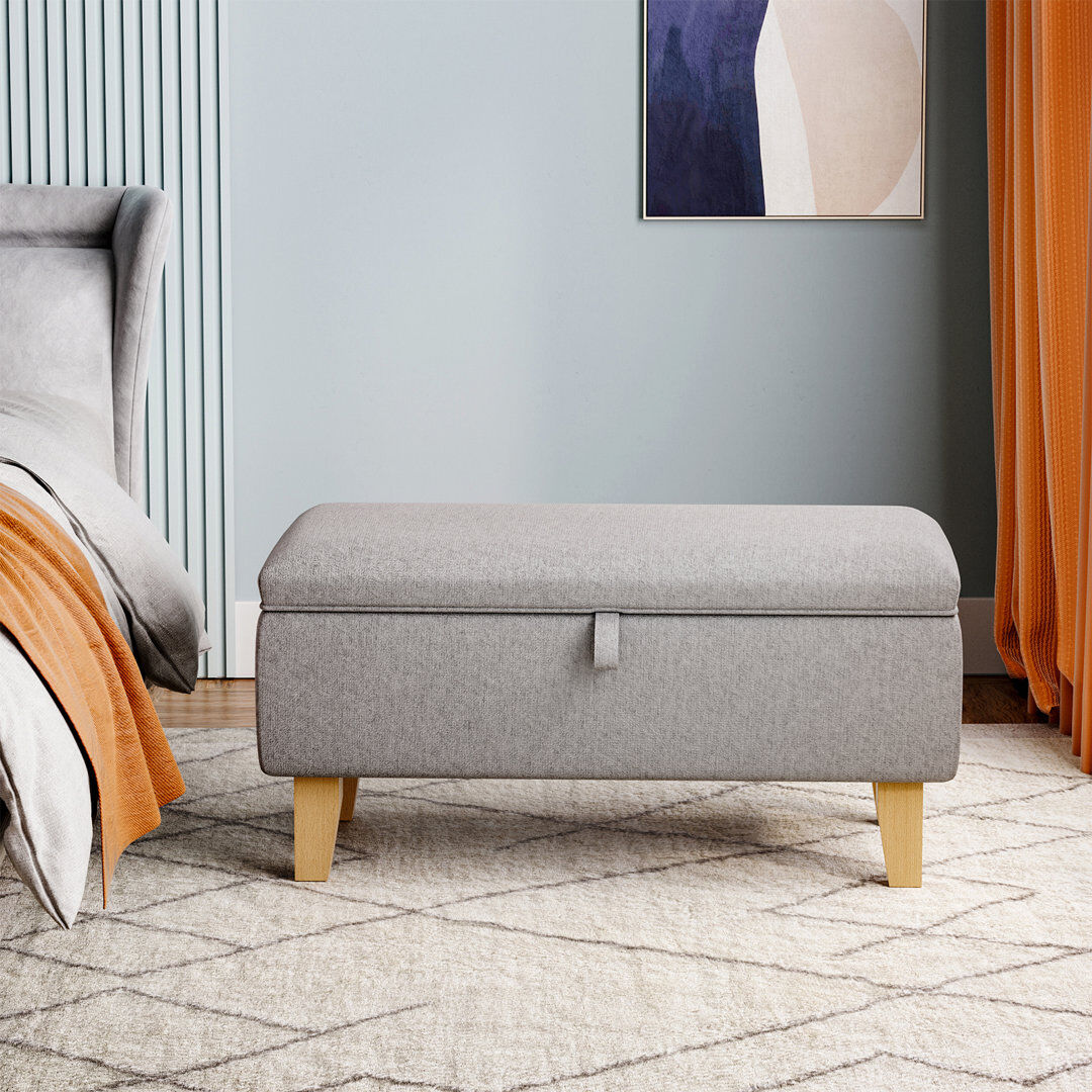 Mack + Milo Amelie 71Cm Wide Rectangle Linen Upholstered Storage Ottoman Light Grey 34cm H X 71cm W X 37cm D