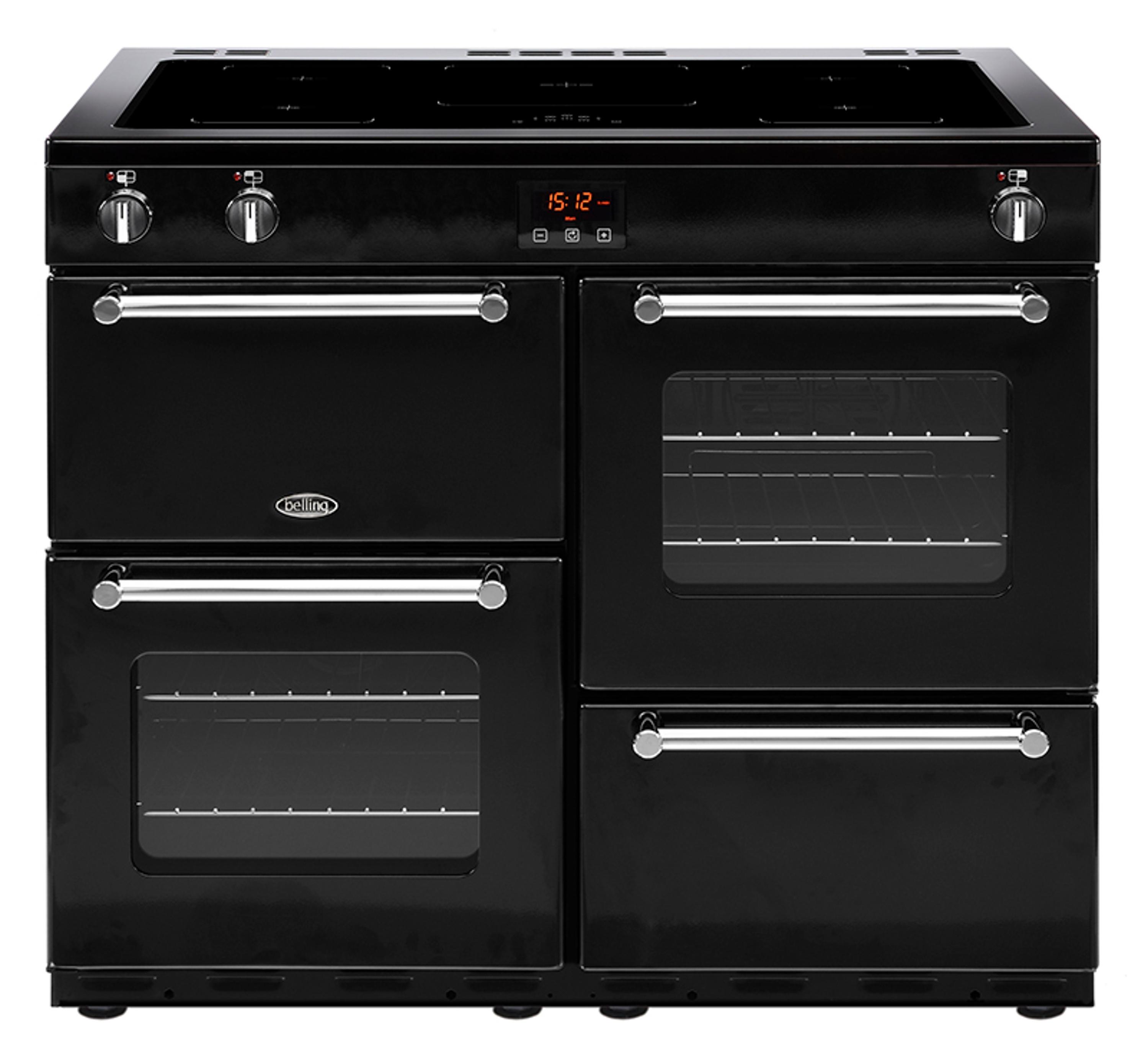 Belling PKENS100EIBLK, Range Cooker (Kochherd), Schwarz, Drehregler, Berührung, Vorderseite, Emaille, Unten rechts