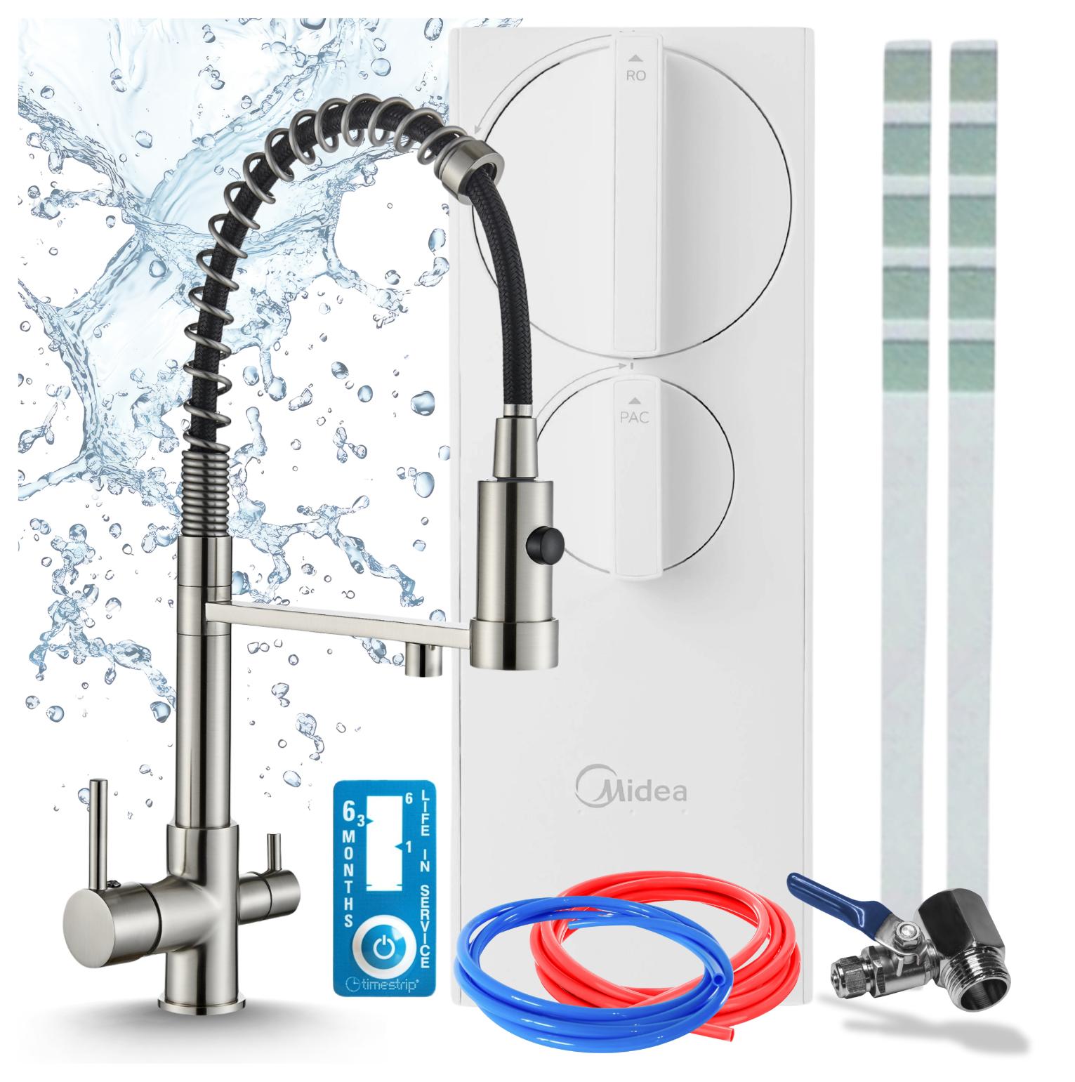 Küchenarmatur Mit Wasserfiltersystem Ari Zweigriffarmatur Messing Perlator Inox Inklusive Anschlussschläuche Mit Ro5 Umkehrosmoseanlage 400 Gpd