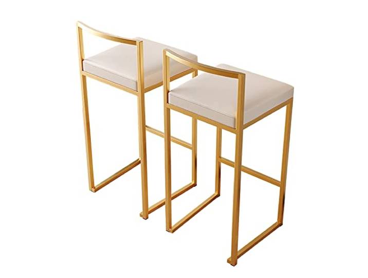 Barhocker, 2 Stück, gepolstert, Kunstleder, mit Rückenlehne und Metallbeinen, Esszimmerstuhl mit niedriger Rückenlehne, für Küchenarbeitsplatte, Pubinsel, Sitzhöhe 75 cm