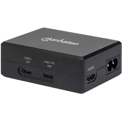 Manhattan 130554 Smart Video Power Delivery-Ladehub (USB-C, 4 Ports), Dockingstation + USB Hub, Schwarz