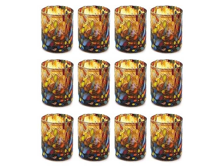 MAZZEGA ART & DESIGN Shot-Gläser für Tequila und Likör aus mundgeblasenem und handgearbeitetem Murano-Glas mit Muranoglas-Murrinen, Murano-Farben, Modell SHOT 70 ml (Gelb, 12)