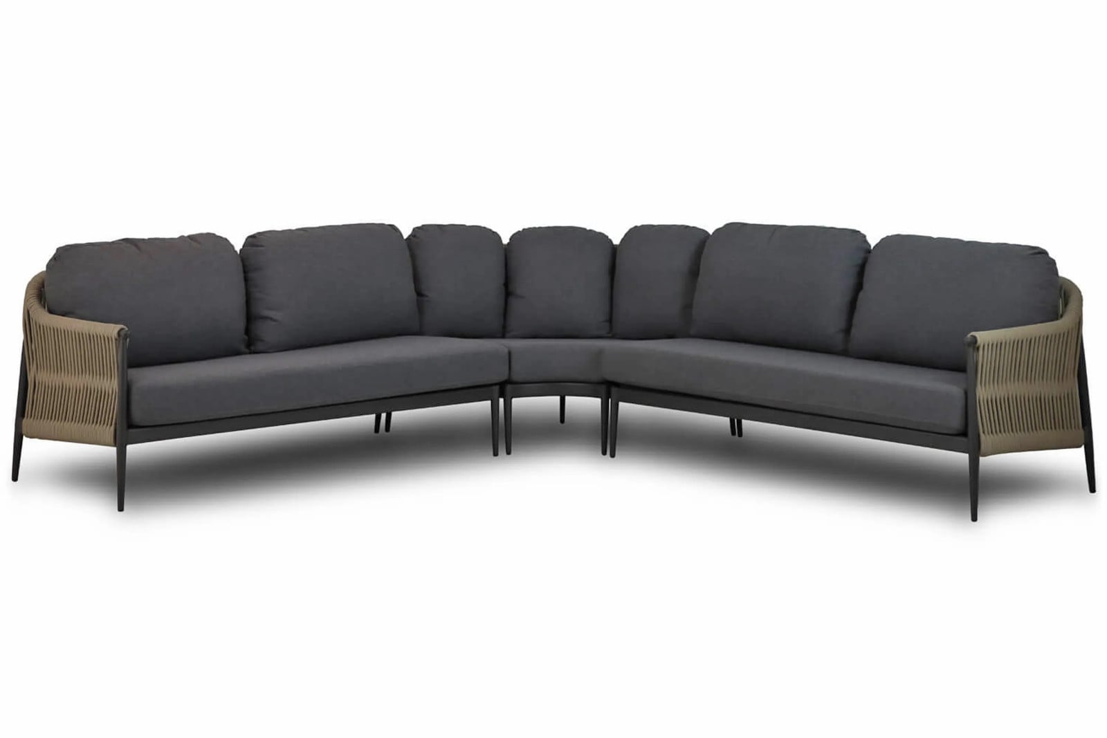 Coco Romeo 3-delige moderne hoek loungeset met grijze stoffen kussens voor in de tuin