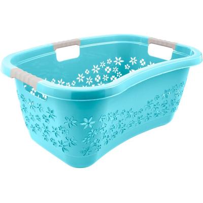 Wäschekorb KEEEPER "lasse, ergonomisch, mit Softgriffen, 65 x 45 x 28 cm, 50 l", blau (aqua blau), B:45cm H:28cm T:65cm, Polypropylen, Wäschesammler, Wäschekorb, hochweritge Wäschewanne mit luftdurchlässigem Dekor