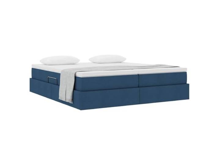 KTHLBRH Boxspringbett blau 200 x 200 cm mit Matratze Hydraulisches Heben, Metallrahmen, mittlere Festigkeit, Kaiser