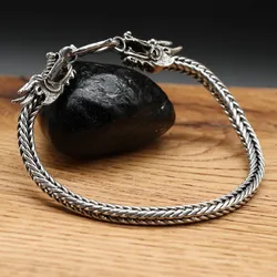 Drachensilber Edles Drachen Armband schwer massiver Armschmuck 925 Silber 21cm - Silber