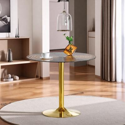 ZWYO HOSIMU "35"" Modern Round Brown Glass Dining Table, Tinted Glass Kitchen Table with Metal Base for 2-4"