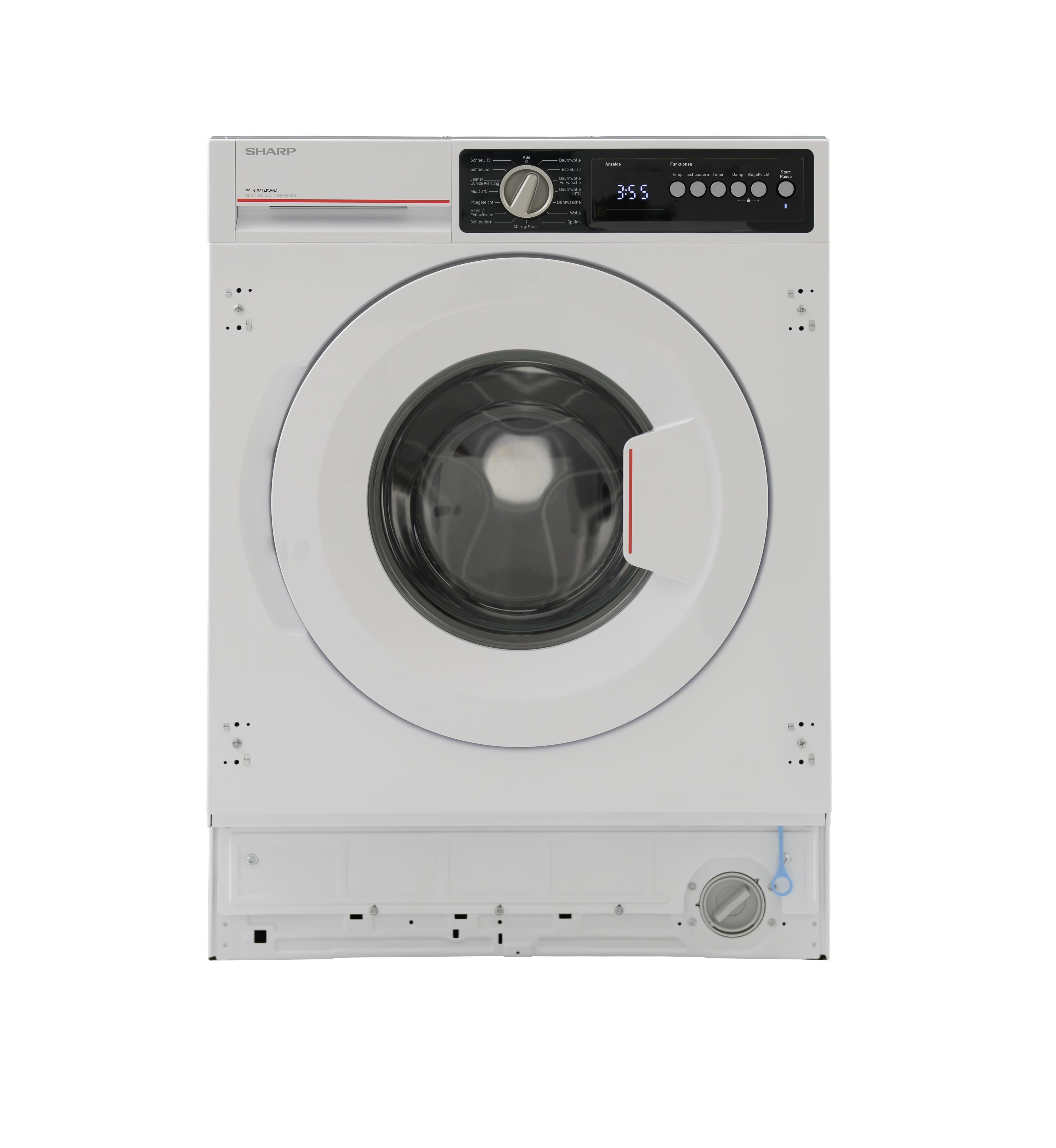 SHARP ES-NIB814BWNA-DE Einbau-Waschmaschine (8 kg, EEK A, 1400 U/min.), (Inverter Motor, Dampf, AquaStop), Weiß