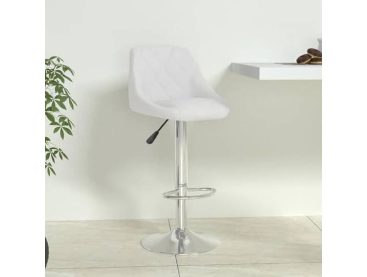 Barhocker Weiß Kunstleder mit verchromtem Stahlgestell, höhenverstellbar, Pflegeleichtes Kunstleder, Gasdruckfeder, verchromter Stahl, drehbar, stabil bis 110 kg