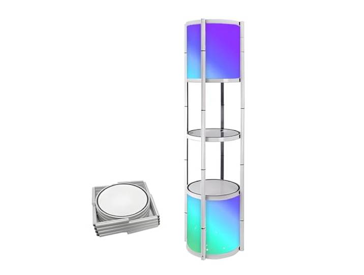 NEWSANDOR Faltbare Vitrine, spiralförmiger Drehturm, Vitrine Verkaufsregale, Aufbewahrungsvitrinen, leuchtend mit LED-Licht für Messen, Messestände 45,7 x 193 cm