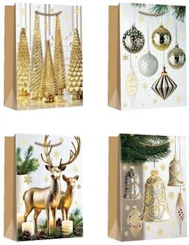 IH Casa Decor Christmas Gift Bags Gold Decor and Ornaments Assorted Extra Large- Set of 12