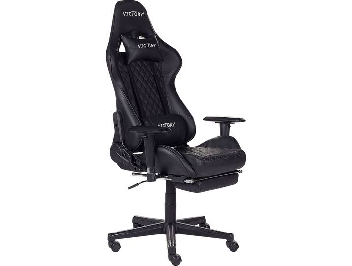BELIANI Bürostuhl Schwarz aus Kunstleder höhenverstellbar mit Fußstütze Gaming Stuhl Drehbar Modernes Innovatives Design