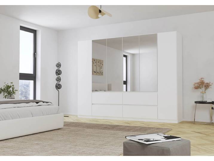 Drehtürenschrank Mainz 271cm Weiß/Alpinweiß Comfort mit Spiegeltür/-en