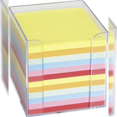 Zettelbox 9,5x9,5x9,5cm transparent mit farbigen Papier Packung mit 12 Stück