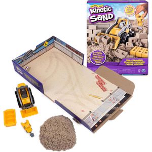 Kinetic-Sand Kinetischer-Sand Baustellen Set, naturbraun, 454 g, mit Baustellenfahrzeug, Werkzeugen & Ziegelförmchen