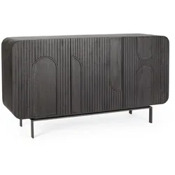 Sideboard Orissa aus Mangoholz, modernes Design, Schwarz, 145 cm, mit Magnetverschluss Türen