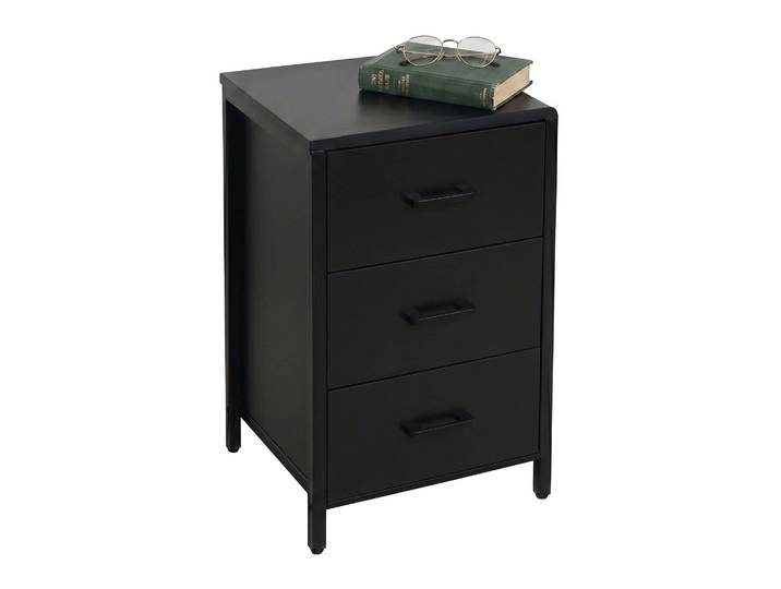 Table De Chevet Relaxdays\, 3 Tiroirs\, Armature Métal\, H X L X P : 60 X 40 X 40 Cm\, Chevet Carré\, Noir