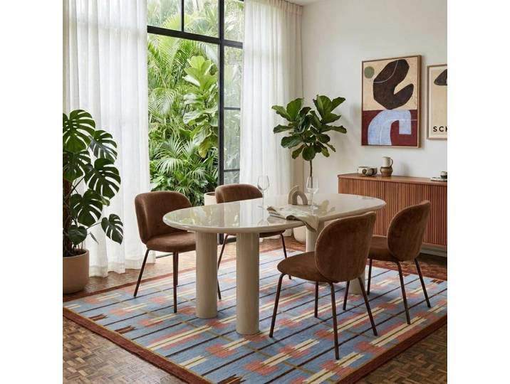 Table de séjour laquée brillante beige argile 200cm