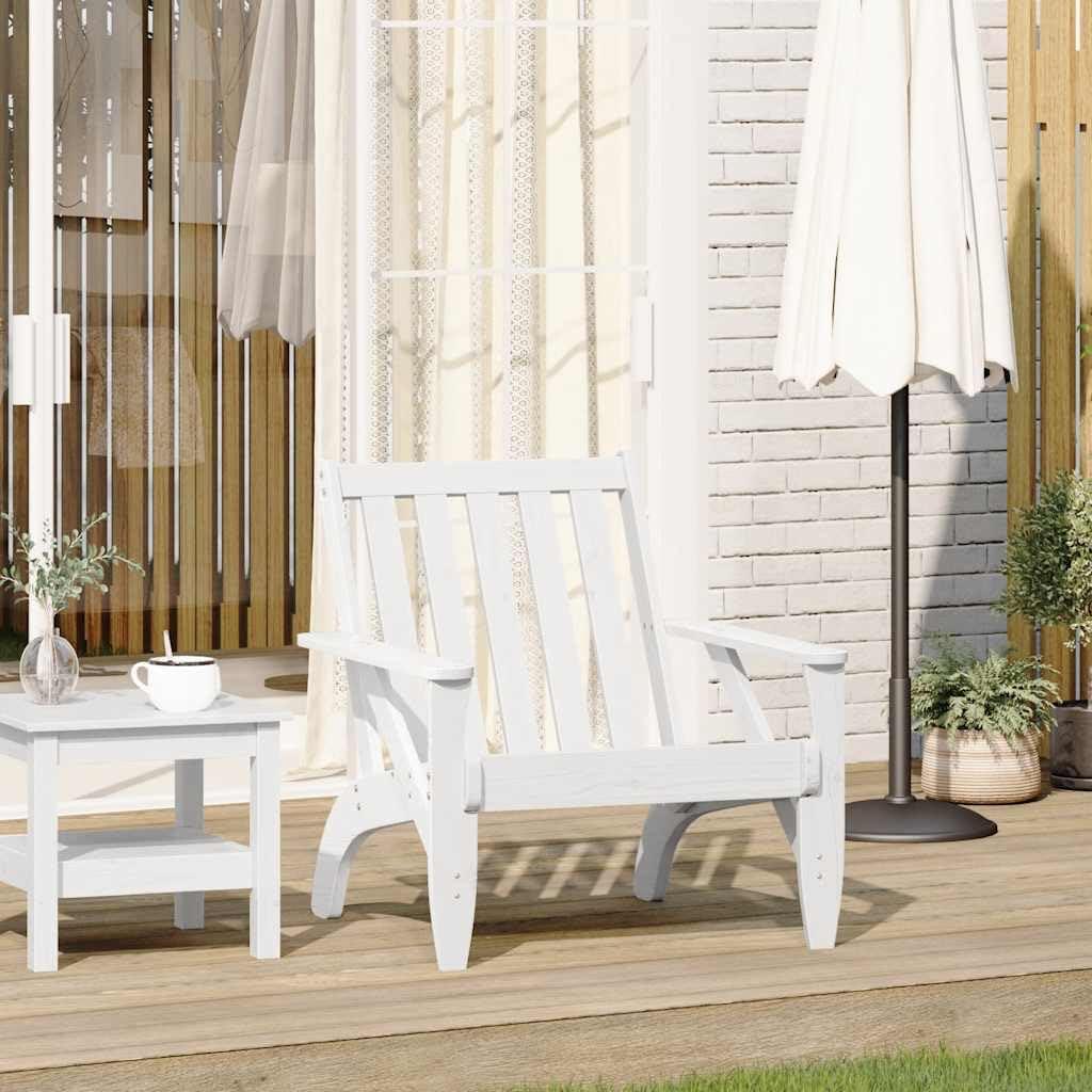 Weißer Adirondack-Gartenstuhl aus massivem Kiefernholz, 75x77x77 cm, für Terrasse, Balkon und Garten mit bequemer Rückenlehne und wetterfestem Sessel zum Entspannen