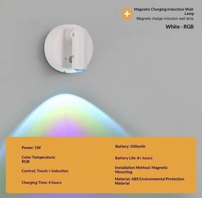 Uplift Picks Magnetic Rechargeable Reading Light No Drill Dimmable Wall Spotlight white Rgb