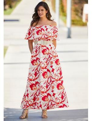 Plus Size Women's Off-The-Shoulder Maxi Dress by Jessica London in Pink Burst Graphic (Size 24 W)