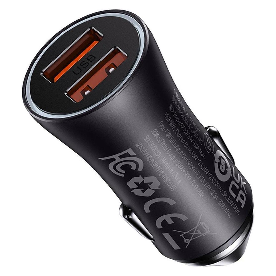 Baseus Golden Contactor Max car charger, 2x USB, 60W (gray) (CGJM000013)