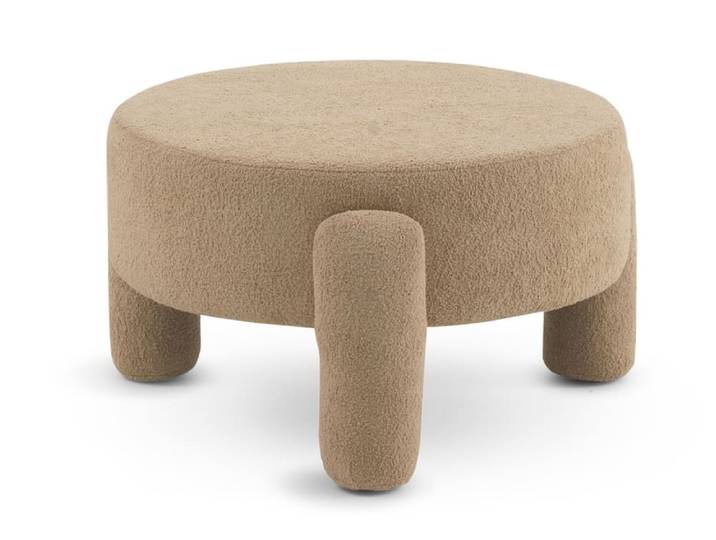 Structure du pouf et pieds tapissés en beige bouclé