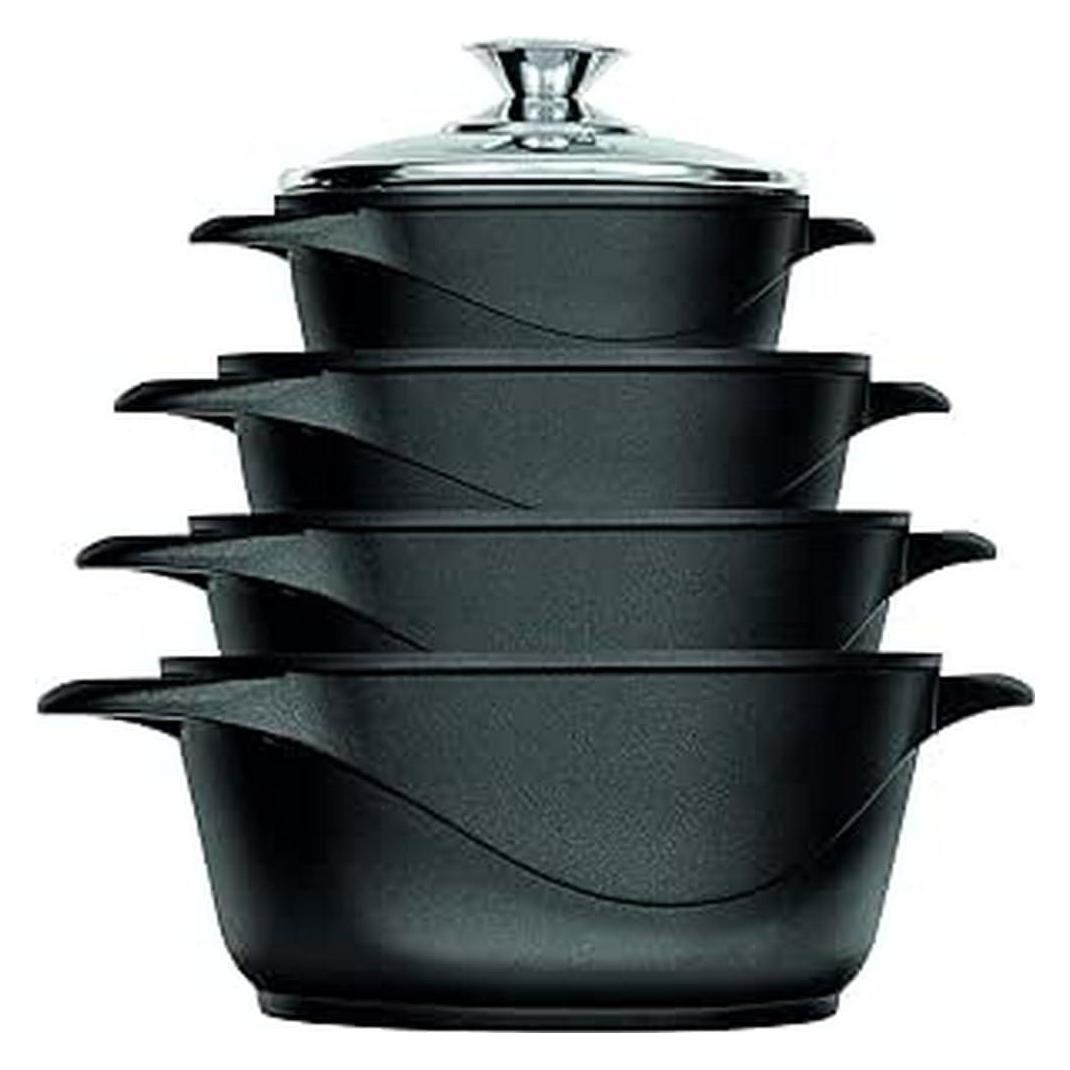 Smile MGK12 Cooking Pan Set Forged Aluminum and Cast Iron Black Set of 4 (MGK-12)