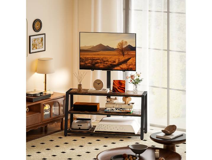 HOMCOM Meuble TV 32-70 Angle Ajustable Étagères Marron