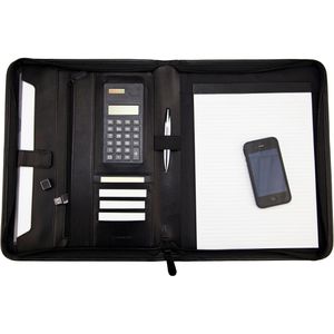 Monolith Schreibmappe 2881 schwarz, Kunstleder, mit Reißverschluss, Tabletfach bis 12 Zoll & Block, A4