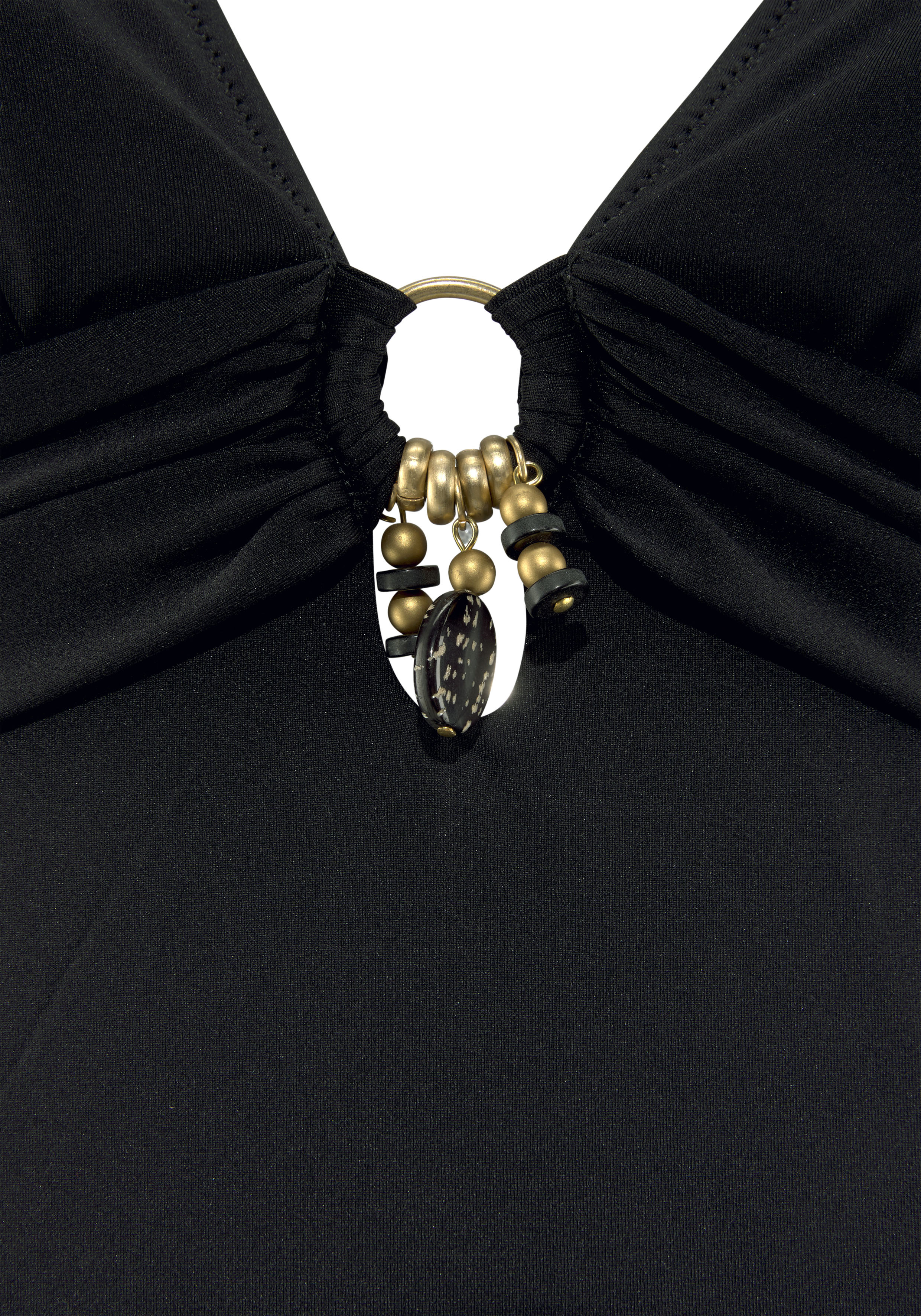 Badeanzug BRUNO BANANI, Damen, Gr. 36, Cup A/B, schwarz, Microfaser, unifarben, Badeanzüge Badeanzug, mit gold-schwarzen Accessoires