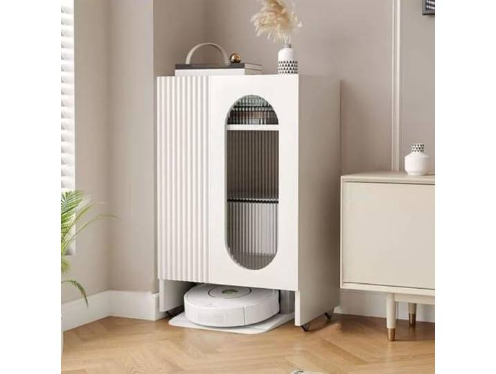 Roboter-Vakuumschrank Mit Glastür Über Dem Roboter-Aufbewahrungsregal For Das Wohnzimmer(White)