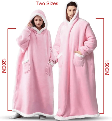 Inspire Essentials CozyWrap Super Long Flannel Blanket Hoodie Oversized Wearable Blanket 5 Ft 11 In pink