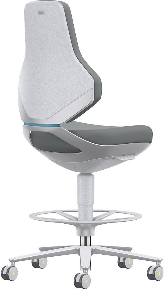 Reinraum-Arbeitsdrehstuhl TEXON, mit Sitz-Stopp-Rollen + Fußring, Höheverstellbereich 570 - 810 mm, Skintec, grau bimos