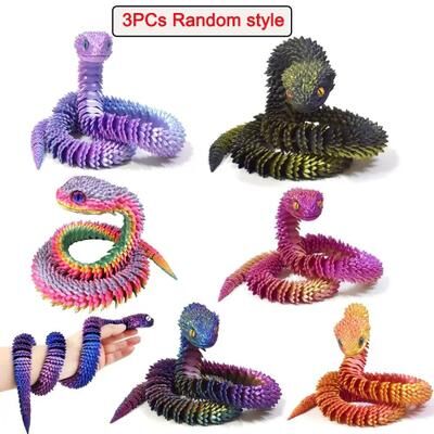 Uplift Picks Luminous 3D Printed Articulated Snake Toy For Flexible Fun Desktop Display random (3 Pcs)