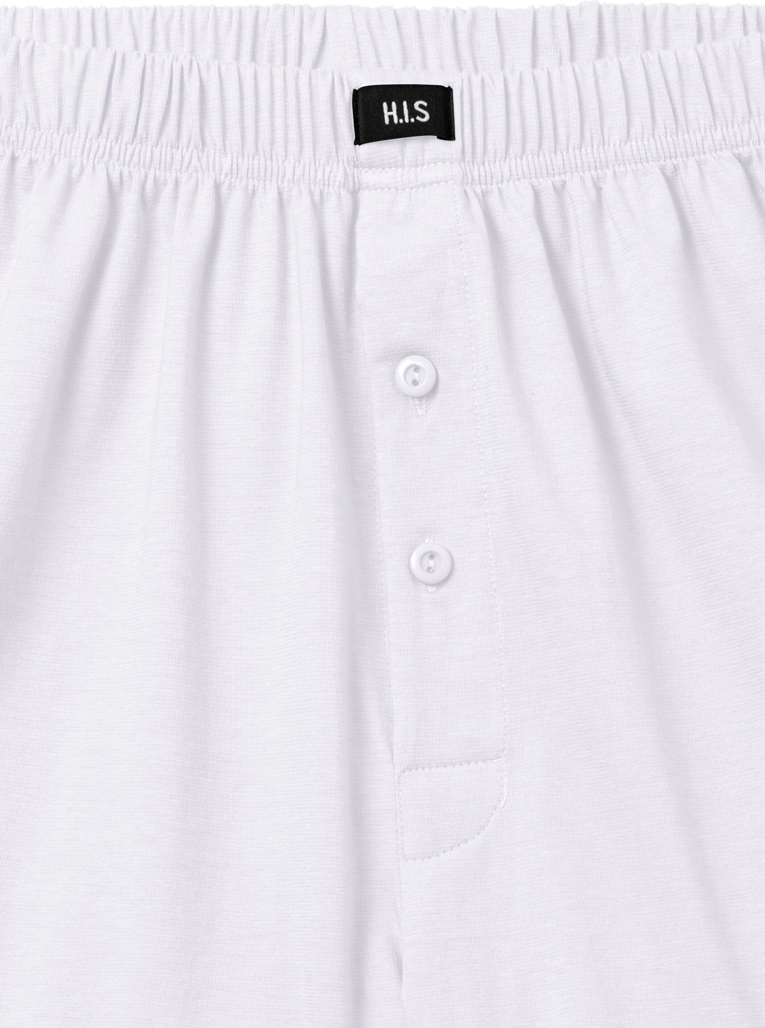 Weiter Boxer H.I.S "Herren Boxer", Herren, Gr. 9 (XXXL), 5 Stk., Jersey, weiss (weiß), Jersey, Obermaterial: 95% Baumwolle, 5% Elasthan, unifarben, bequem, Unterhosen Weiter Boxer, weite Passform, Komfortbund, aus Baumwoll-Stretch weiß 9 (XXXL), 5 Stk., J