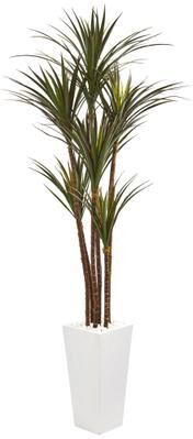 Nearly Natural 6.5' Giant Yucca Artificial Tree in White Planter UV Resistant
