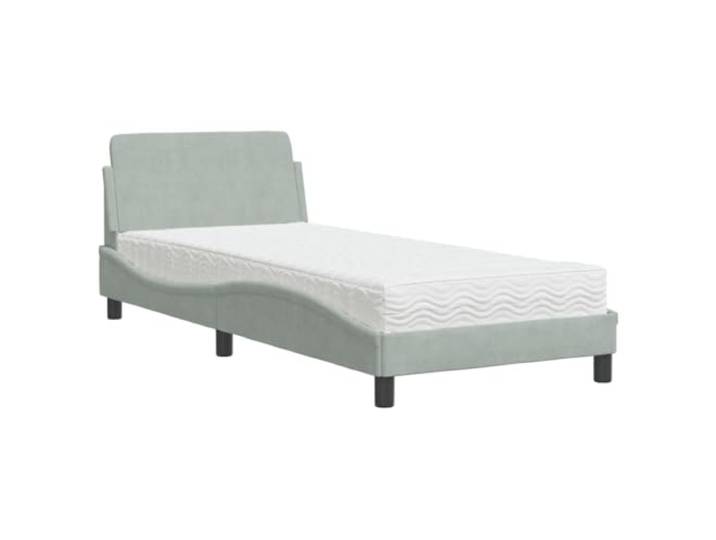 PUGYNBK Bett 90 x 200 cm, grauer Samt, mit Matratze Lattenrost, 22D-Schaumstoff, Härte H2/H3, gepolstertes Kopfteil, gewelltes Design