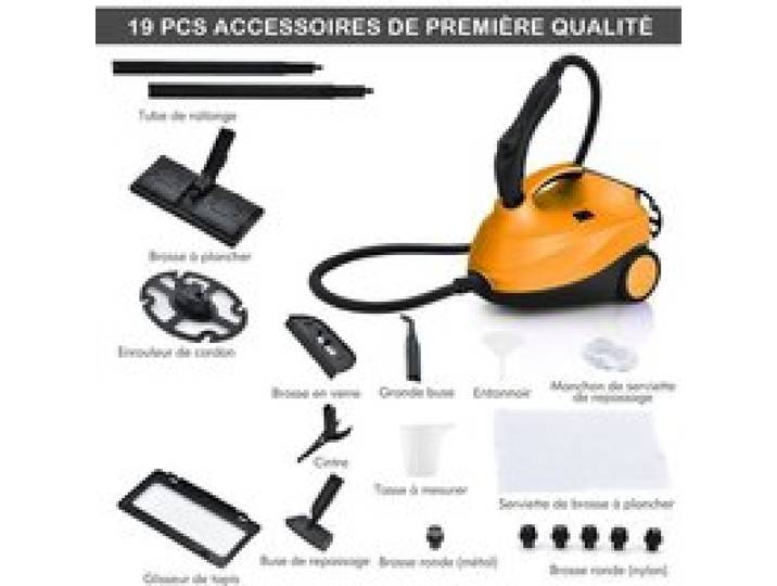 GIANTEX 2000W 1 5L Nettoyeur Vapeur Electrique 4 Bar Volume de Vapeur Réglable Temps de Chauffe 5-6Min 19 PCS Accessoires Orang